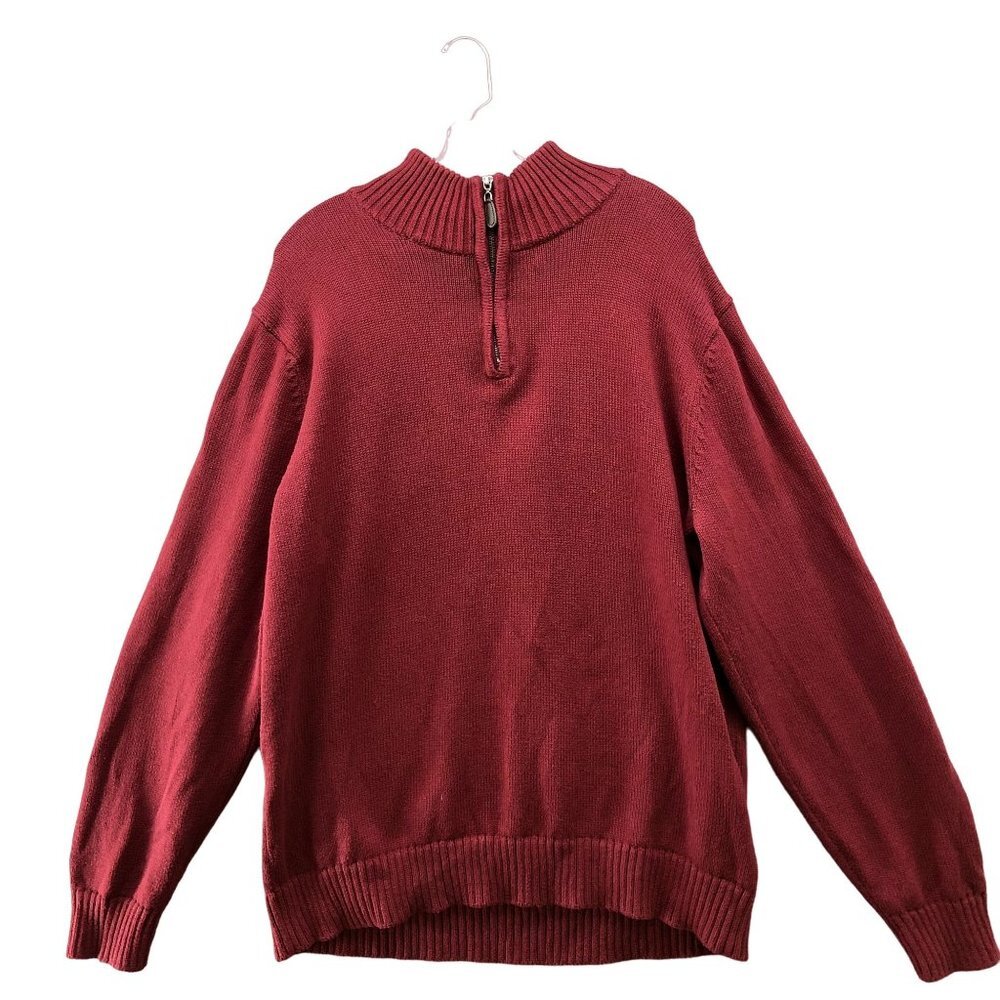 L.L. Bean 1/4‎ Zip Sweater Mens XL Wine Red Cotton Thick Winter Pullover Knit